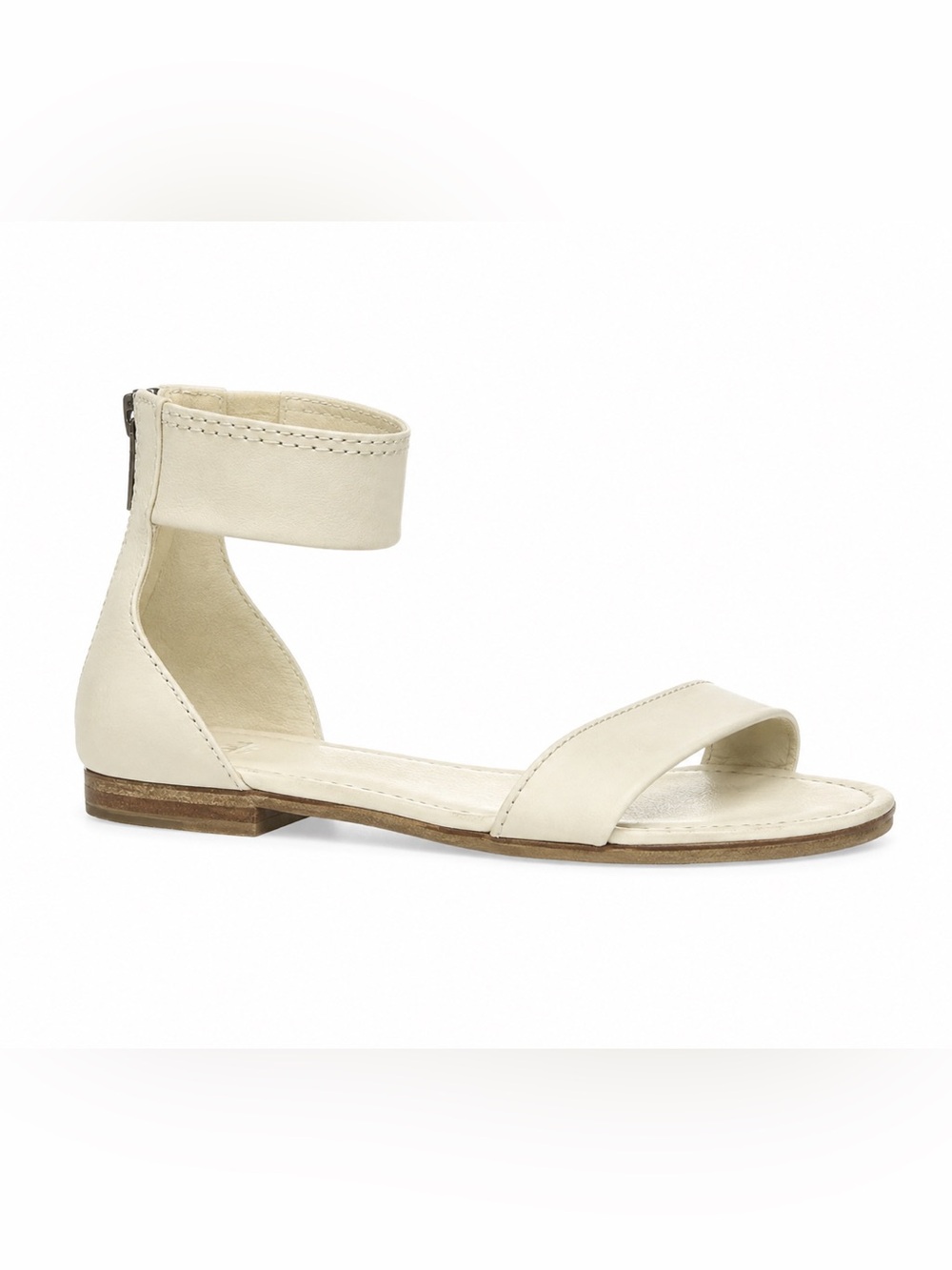 Frye Cream Leather Ankle Cuff Flat Sandals Size 7 Back Zip
